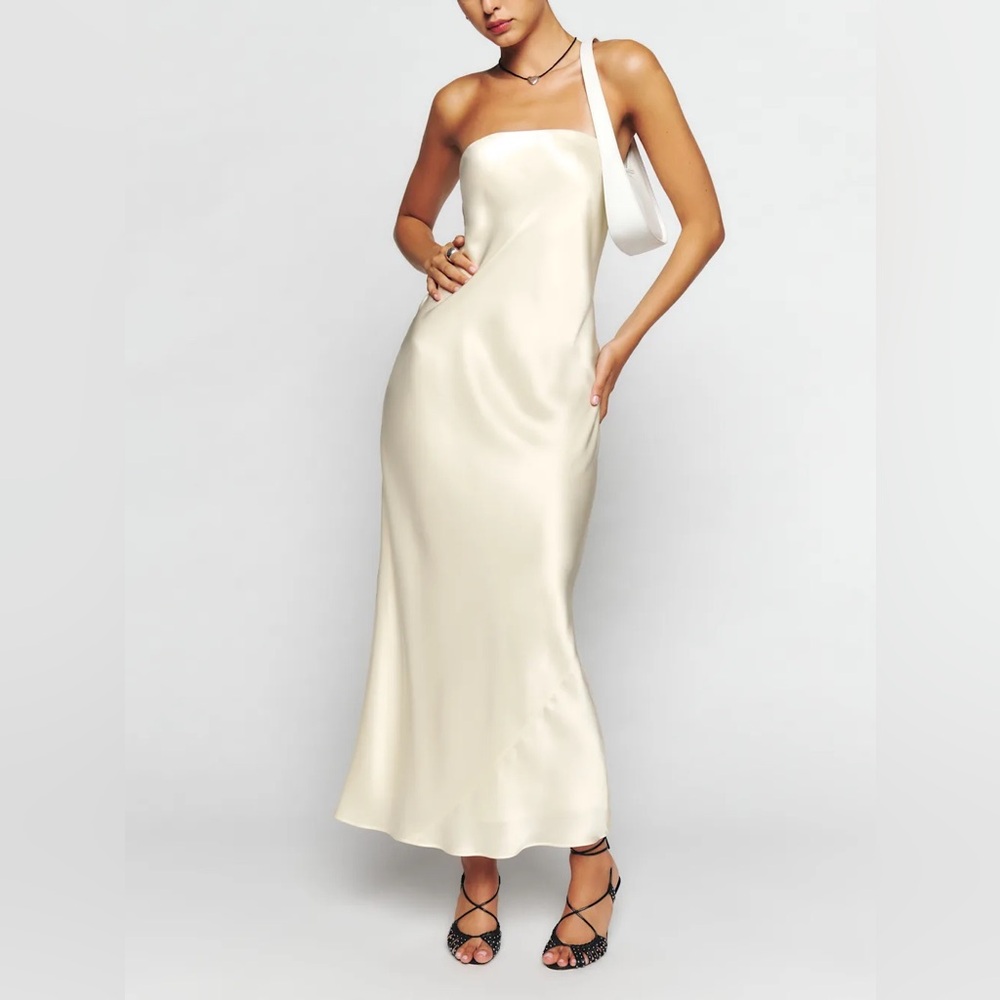 Reformation Joana Silk Dress Fior Di Latte Ivory Size XS NWT Strapless Midi